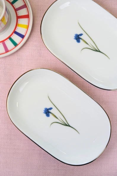 Tabak Evi Porselen Natura İris Altın Yaldızlı Oval Kayık Tabak 22,50x14,50x2,50cm 2 Lİ - 2