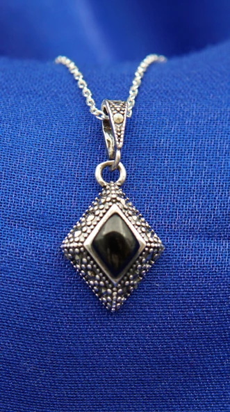 925 Ayar Kadın Oltu Taşı Kadın Kolye sk00080 ürün görseli 1