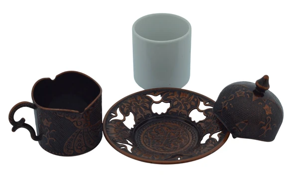 SENA Semazen 6 Kişilik Porselenli Kapaklı Bakır Renkli 24 Parça Fincan Seti - 8