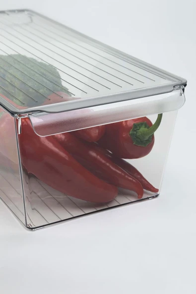 İronika Kapaklı Büyük Boy Buzdolabı Düzenleyici Meyve Sebze Saklama Kabı Organizer 7 Litre x 3 Adet - 2