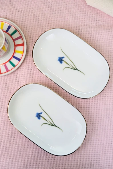 Tabak Evi Porselen Natura İris Altın Yaldızlı Oval Kayık Tabak 22,50x14,50x2,50cm 2 Lİ