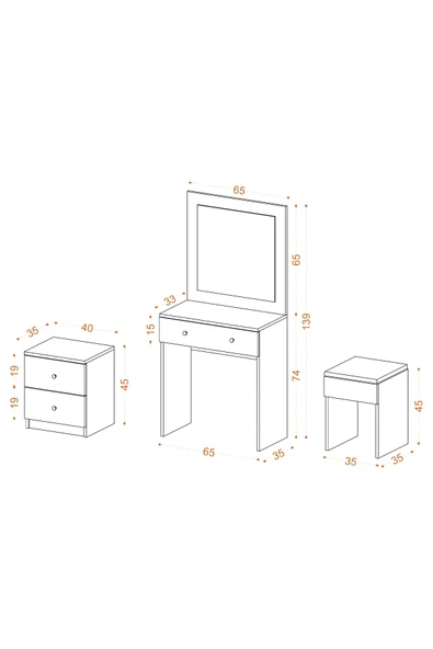 Decormet Nice Makyaj Masası Travertine - Resim 3