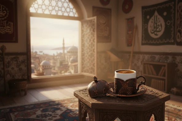 SENA Semazen 6 Kişilik Porselenli Kapaklı Bakır Renkli 24 Parça Fincan Seti - 5