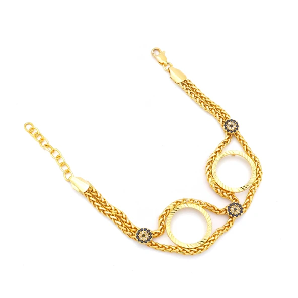 Altın Kaplama Nazar Boncuklu Çeyrek Çerçeve Bileklik BLK-1147 ürün görseli