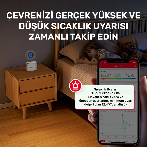 Thermopro TP351 Telefon Kontröllü 79m Menzilli Indoor Termometre - Resim 5