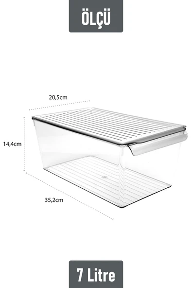 İronika Kapaklı Büyük Boy Buzdolabı Düzenleyici Meyve Sebze Saklama Kabı Organizer 7 Litre x 3 Adet - 4