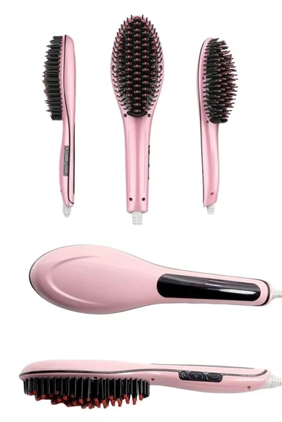 Elektrikli Saç Düzleştirici Tarak Saç Düzleştirici Fırça Sıkı Dişli Pembe - Resim 4