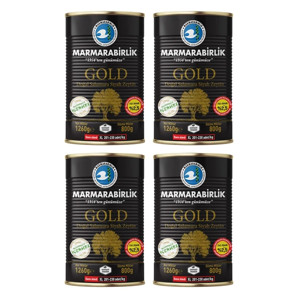 MarmaraBirlik Gold XL Salamura Teneke Zeytin 800 gr x 4 Adet ürün görseli