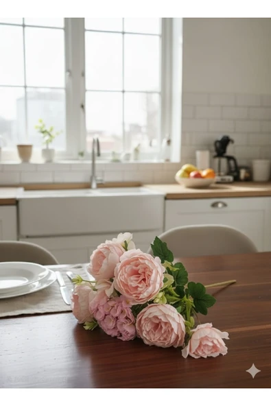 AÇIK PEMBE Şakayık Gülü Yıldız Aranjmanli 27 Cm Gül Buketi Ev Dekor Saksı Süsü ürün görseli