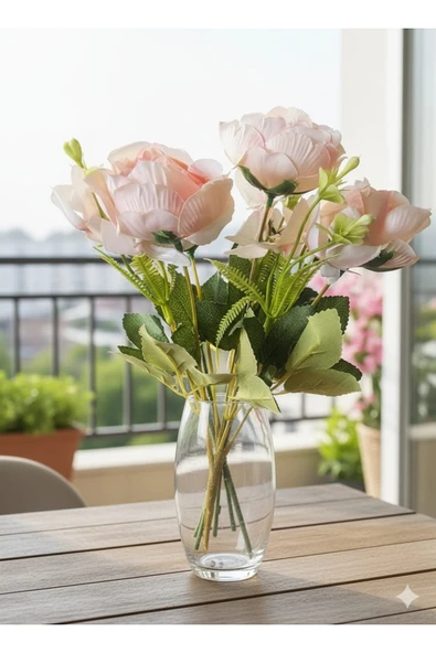 açık pembe Şakayık Gülü Yıldız Aranjmanli 30 Cm Gül Buketi Ev Dekor Saksı Süsü ürün görseli