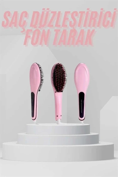 Elektrikli Saç Düzleştirici Tarak Saç Düzleştirici Fırça Sıkı Dişli Pembe - Resim 2