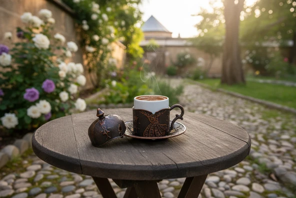 SENA Semazen 6 Kişilik Porselenli Kapaklı Bakır Renkli 24 Parça Fincan Seti - 2