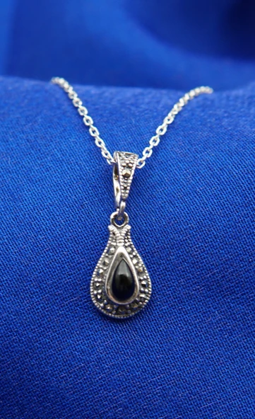 925 Ayar Kadın Oltu Taşı Kadın Kolye sk00081 - Resim 2