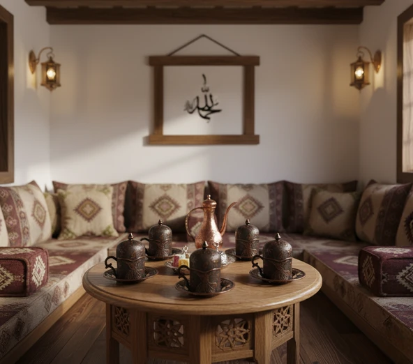 SENA Semazen 6 Kişilik Porselenli Kapaklı Bakır Renkli 24 Parça Fincan Seti - 4