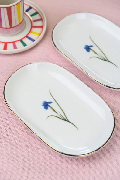 Tabak Evi Porselen Natura İris Altın Yaldızlı Oval Kayık Tabak 22,50x14,50x2,50cm 2 Lİ - 3