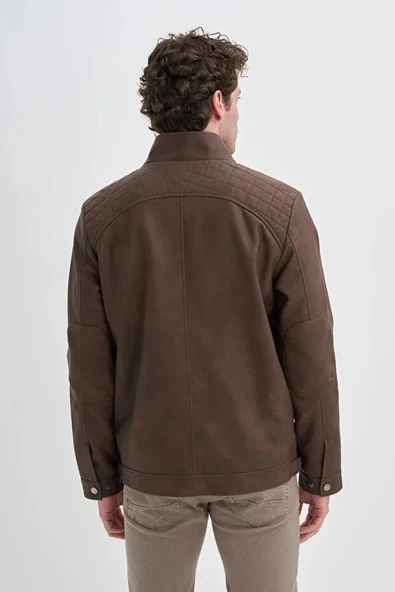 Cazador Slim Fit Vintage PU Deri Karışımlı Mont-10620 S. Kahve - 2