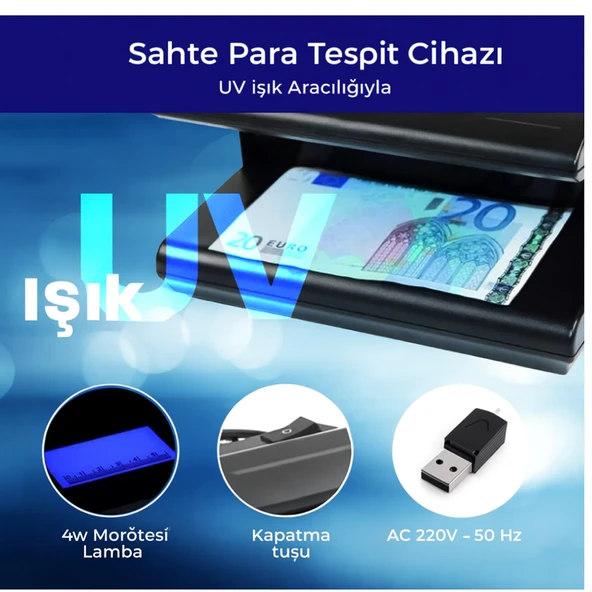 UV Para Kontrol Cihazı  Sahte Para Tespit Makinesi Ofis ve Mağazalar İçin - 4
