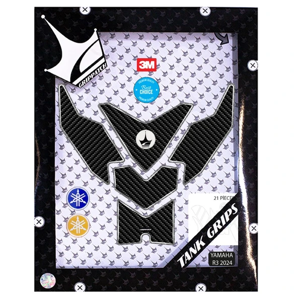 YAMAHA - R3 2024 İLE UYUMLU 6D KARBON KAYDIRMAZ 21 PARÇA TANK PAD SETİ GC84 - Resim 2