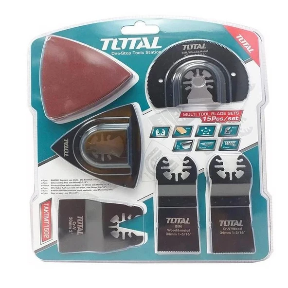 Total TAKTMT1502 Çok Amaçlı Kesici Uç Seti 15 Parça Ahşap Metal Zımpara Testere Bıçak Kazıyıcı Uyum - Resim 2