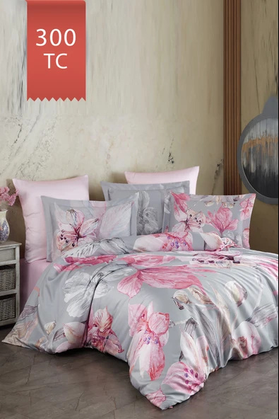 Varol Royal Saten 300TC Nevresim Takımı (Çift Nevresimli) Family Size  - LİLYA ürün görseli