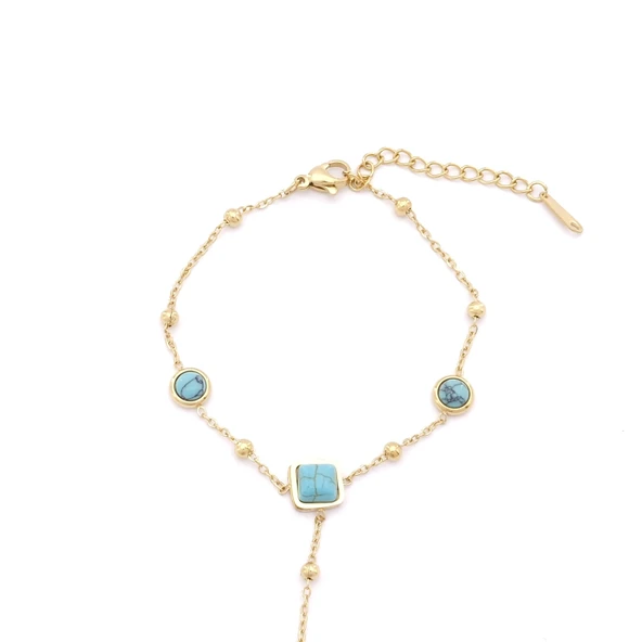 Şahmeran Altın  Kaplama Kadın Turkuaz Taşlı Model-SHM-107 - Resim 2