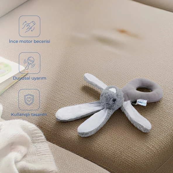 Babyjem Tutmalı Çıngıraklı Mini Peluş Tavşan Gri 842 ürün görseli 1