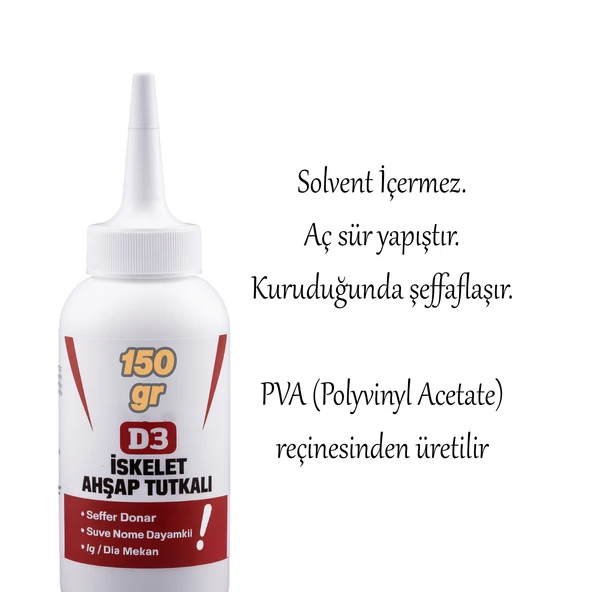 Hazır İskelet Ahşap Tutkalı 150 gram Şeffaf D3 Tahta Mdf Sunta Kumaş Kağıt DIY Uygulama Yapıştırıcı - Resim 4