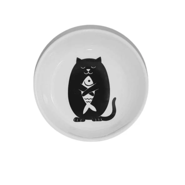 Raccoon Kedi ve Balık Figürlü Kedi Seramik Mama ve Su Kabı 250 Ml ürün görseli