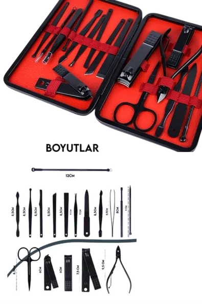 Deri Çantalı Siyah Paslanmaz Çelik 17 Parça Manikür Pedikür Seti - Resim 4