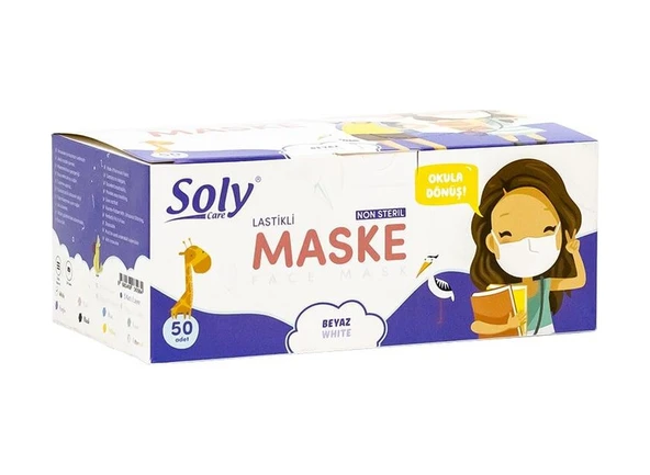 Soly 3 Katlı Çocuk Maskesi 50 Adet Beyaz