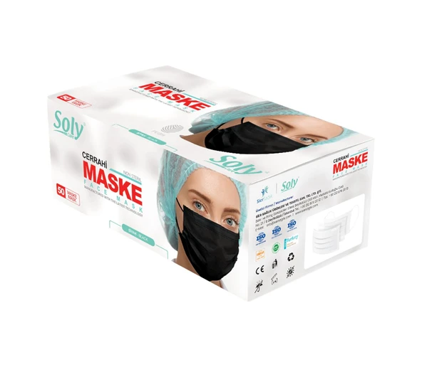 Soly Care Meltblown 3 Katlı Telli Ultrasonic Cerrahi Maske 50Adet Siyah - 8