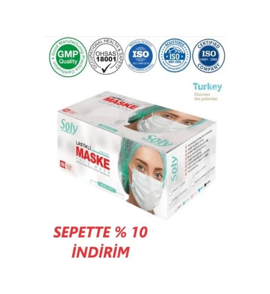 Soly Care Meltblown 3 Katlı Telli Ultrasonic Cerrahi Maske 50Adet Siyah