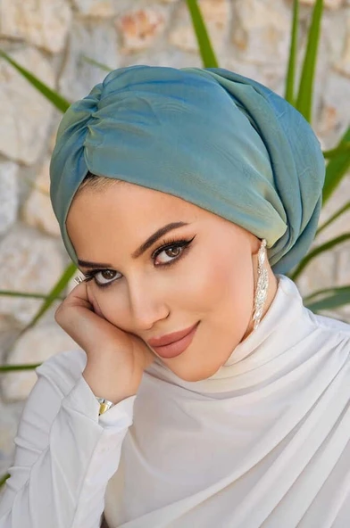 Yeşil Gold Janjan Şifon Tokalı Bone - Resim 4