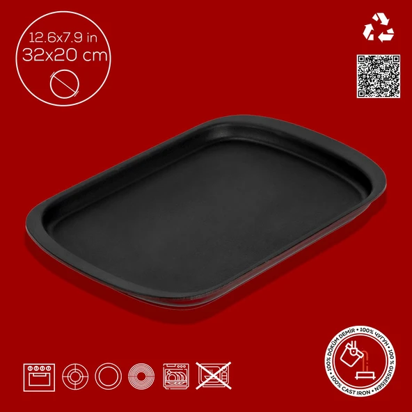 Lava Döküm Dikdörtgen Servis Tabağı Ölçü 32x20cm.-Bordo - Resim 4