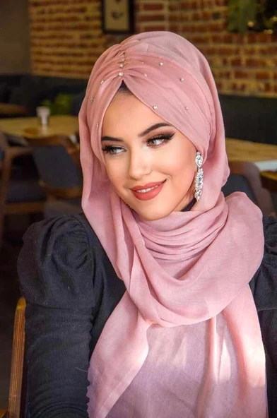 Pudra Taş Detay Büzgülü Abiye Şal - Resim 2