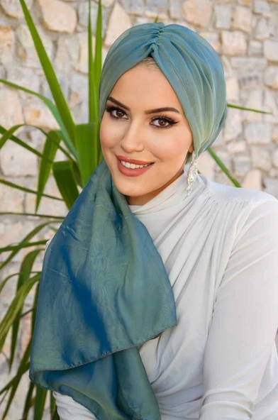 Yeşil Gold Janjan Şifon Tokalı Bone - Resim 6