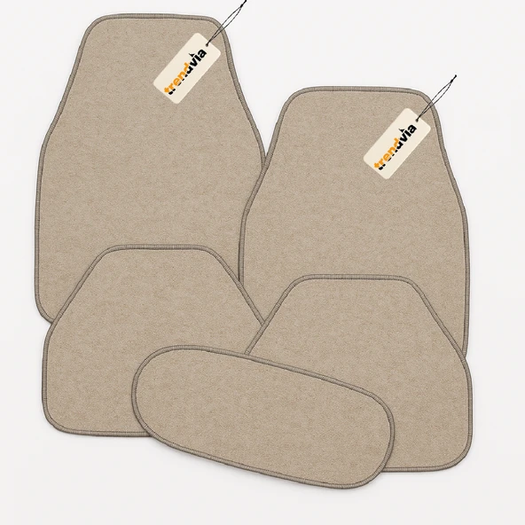Bej Renk Araç Halı Paspas Takımı 5’li Kaymaz Tabanlı Oto Halı Paspas Seti
