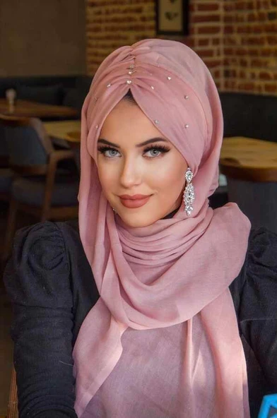 Pudra Taş Detay Büzgülü Abiye Şal ürün görseli