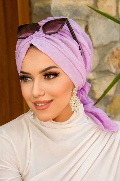 Lila Ponpon Tokalı Bone - Resim 4