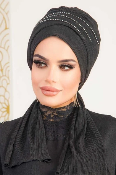 Siyah Taşlı Atkılı Abiye Bone - 60101 - 2