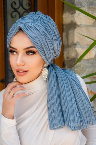 Bebe Mavi Işıltılı Piliseli Dolama Bone - Resim 3