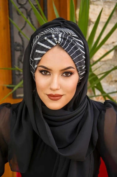 Siyah Gümüş Işıltılı Abiye Şal - 4