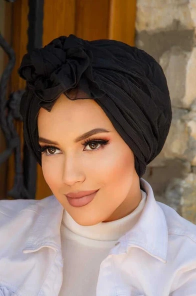 Siyah Şifon Tokalı Bone - 40404 - Resim 4