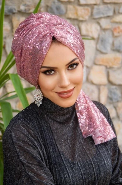 Pudra Payetli Abiye Tokalı Bone - Resim 2