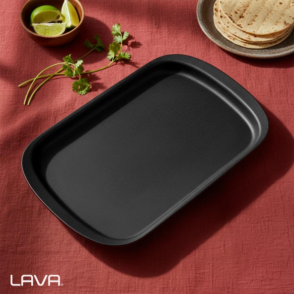 Lava Döküm Dikdörtgen Servis Tabağı Ölçü 32x20cm.-Bordo - Resim 7