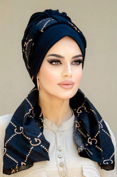 Siyah Marka Desen Fularlı Bone ürün görseli