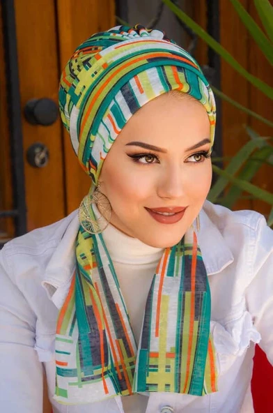 Siyah Zümrüt Desenli Atkılı Bone - Resim 2