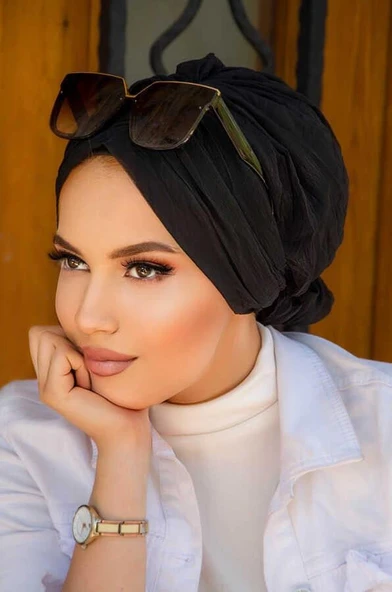 Siyah Şifon Tokalı Bone - 40404 ürün görseli