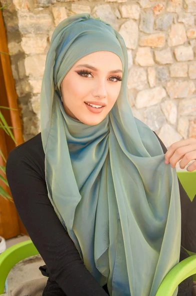 Yeşil Gold Janjan Şifon Abiye Şal - 2