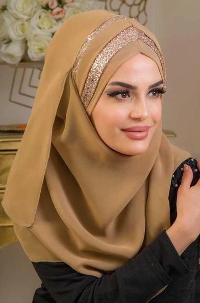 Camel Çapraz Bant Abiye Double Şal - Resim 3